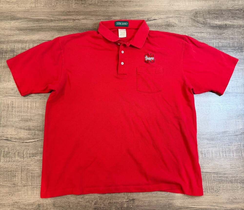 Outer Banks Vintage Nebraska Cornhuskers Red Polo Shirt Size 2XL Pocket